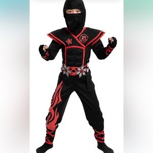 Halloween Red Ninja Muscle Costume Deluxe Set for Boys, Outfit for Kids 13-14yr